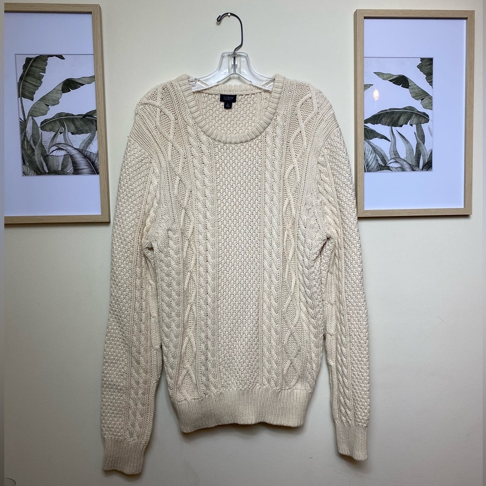 J.Crew Beige Cable Knit 100% Cotton Fisherman Sweater